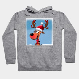 Reindeer Wears a Santa Hat Closeup in Winter Scenery Hoodie